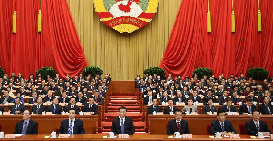 全国政协十二届二次会议召开 党和国家领导人在主席台就座